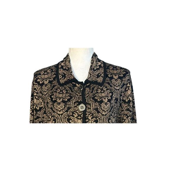 Vintage Chico's Cardigan Size XL Black Gold Metallic Button Front Glam Dressy - Picture 3 of 7